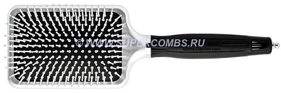 Щётка для волос Olivia Garden NanoThermic Paddle Large ECLIPSE Limited Edition, чёрная серебристая